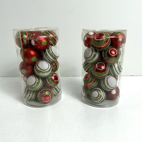 Pier 1 Imports Mini Glass Christmas Ornaments Round Red Green White Stripe New - Picture 2 of 5